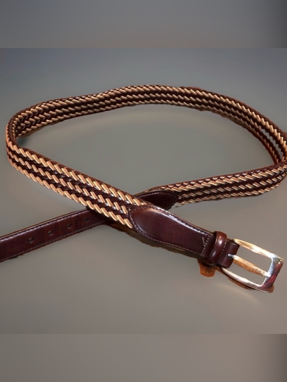 Vintage Brighton Woven Brown and Tan/s LEATHER with Silver Hardware Buckle sz 42